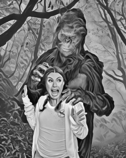 The Horror Dome Bigfoot Poster -Halloween Horror Decorations Shop BigfootwithGirlBlackandWhite2HiRes clipped rev 1 1 c3fff1f0 d0dc 44d4 8725 47fff28a3b3a
