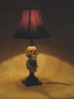 Skeletons And More "Desk Lamp With 2 Mini-Skulls And Antique Shade" Haunted House Lighting -Halloween Horror Decorations Shop desk lamp with 2 mini skulls and antique shade haunted house lighting 23696427969