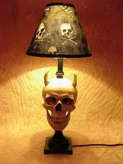 Skeletons And More "Desk Lamp With Devil Skull And Bone Shade" Haunted House Lighting -Halloween Horror Decorations Shop desk lamp with devil skull and bone shade haunted house lighting 23613372289
