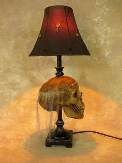 Skeletons And More "Desk Lamp With Life-size Corpse Head And Antique Shade" Haunted House Lighting -Halloween Horror Decorations Shop desk lamp with life size corpse head and antique shade haunted house lighting 23613426881