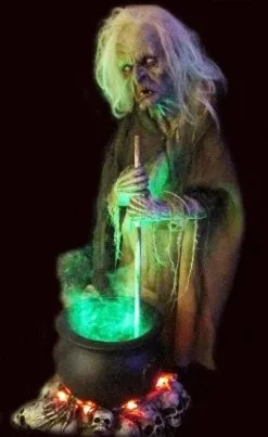 Midnight Studios "Helga The Witch With Smoking Cauldron" Halloween Animatronic