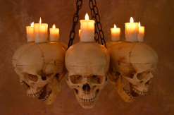 Skeletons And More "Skull Chandelier With 8 Skulls And Flameless Candles" Haunted House Lighting -Halloween Horror Decorations Shop skull chandelier with 8 skulls and flameless candles haunted house lighting 23696522817